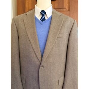 Alan Lebow Herringbone Sport Coat Mens 44R Tan Wool Cashmere Blazer Jacket